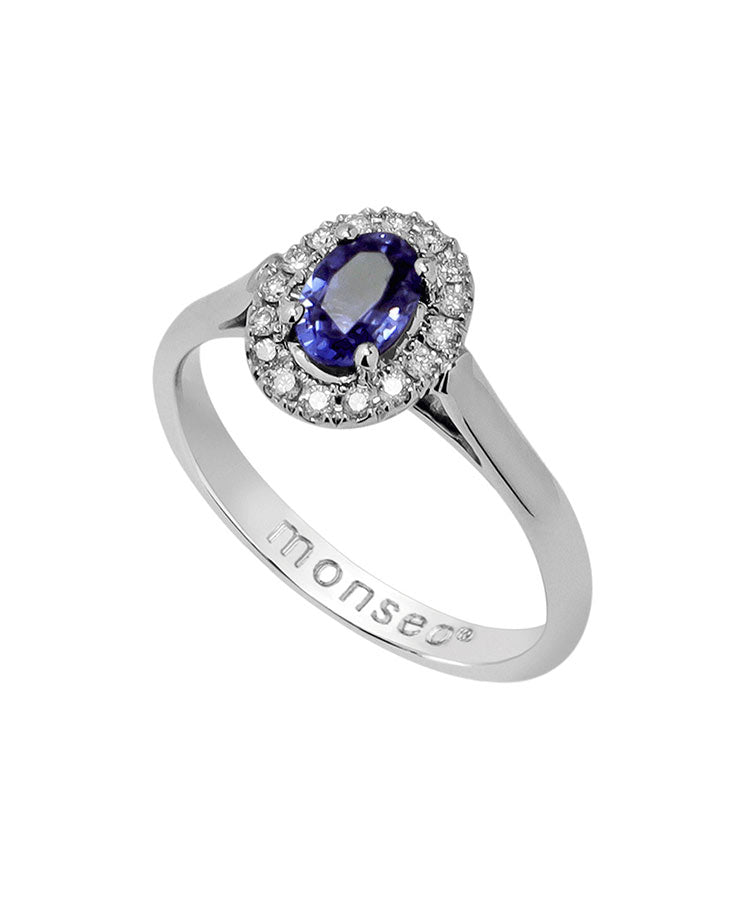 Anel Monseo Moments Ouro Branco, Diamantes e Safira