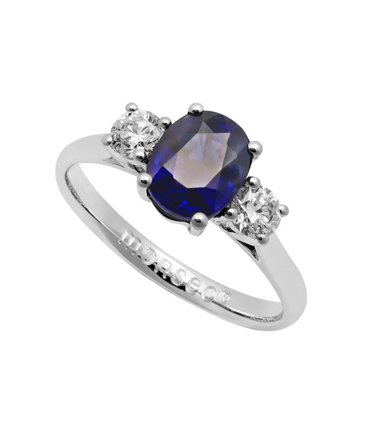 Anel Monseo Safira Oval Ouro e Diamantes
