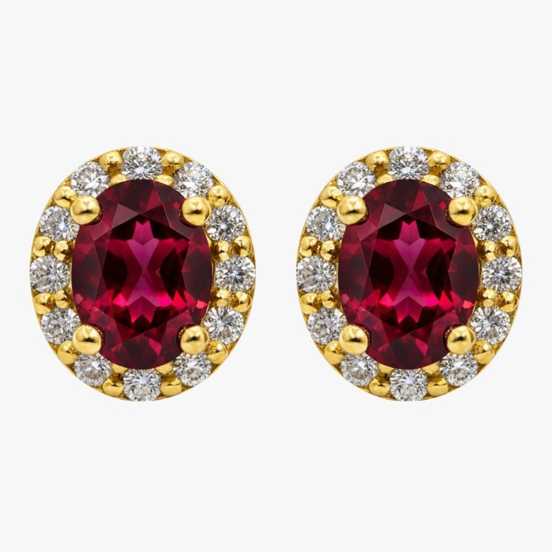 Brincos Ouro Amarelo, Rubis e Diamantes Naturais