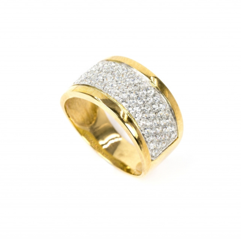 Anel bicolor pedras ouro 800