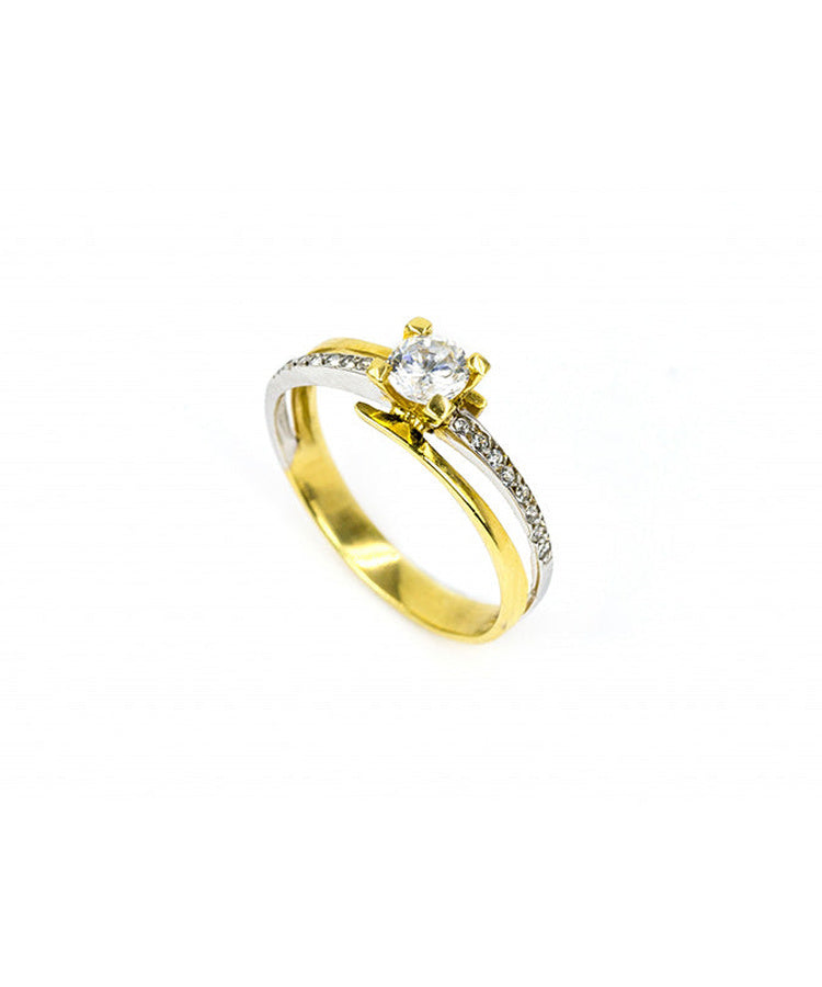 Anel bicolor pedras ouro 800 OOAN004022A
