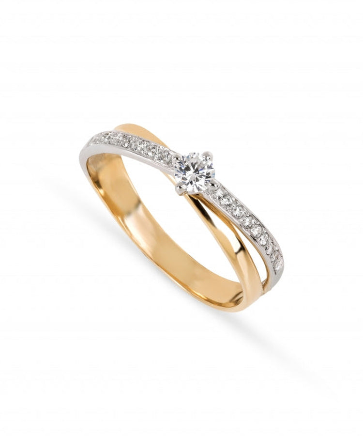 Anel bicolor pedras ouro 800 OOAN005372A