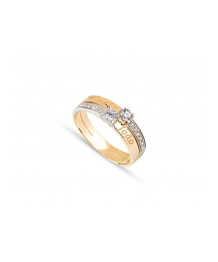 Anel bicolor pedras ouro 800 OOAN005955E