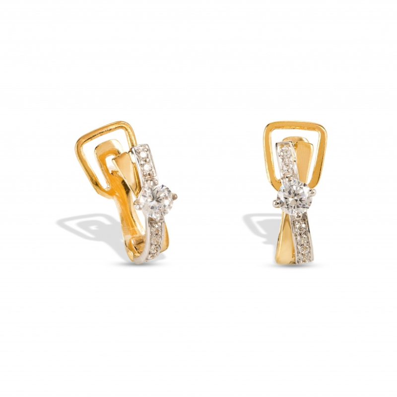 Brincos bicolor com pedras ouro 800 OOBR005993A