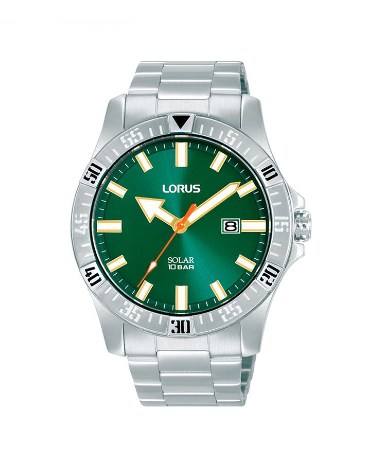 Relógio Lorus Man Solar Data Aço Mst Verde Det.Dourado