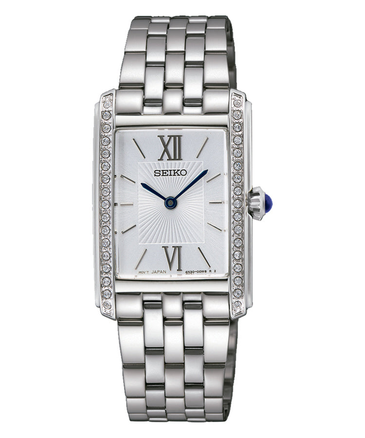 Relógio Seiko Ladies Quartzo Rectangular CZ Prateado