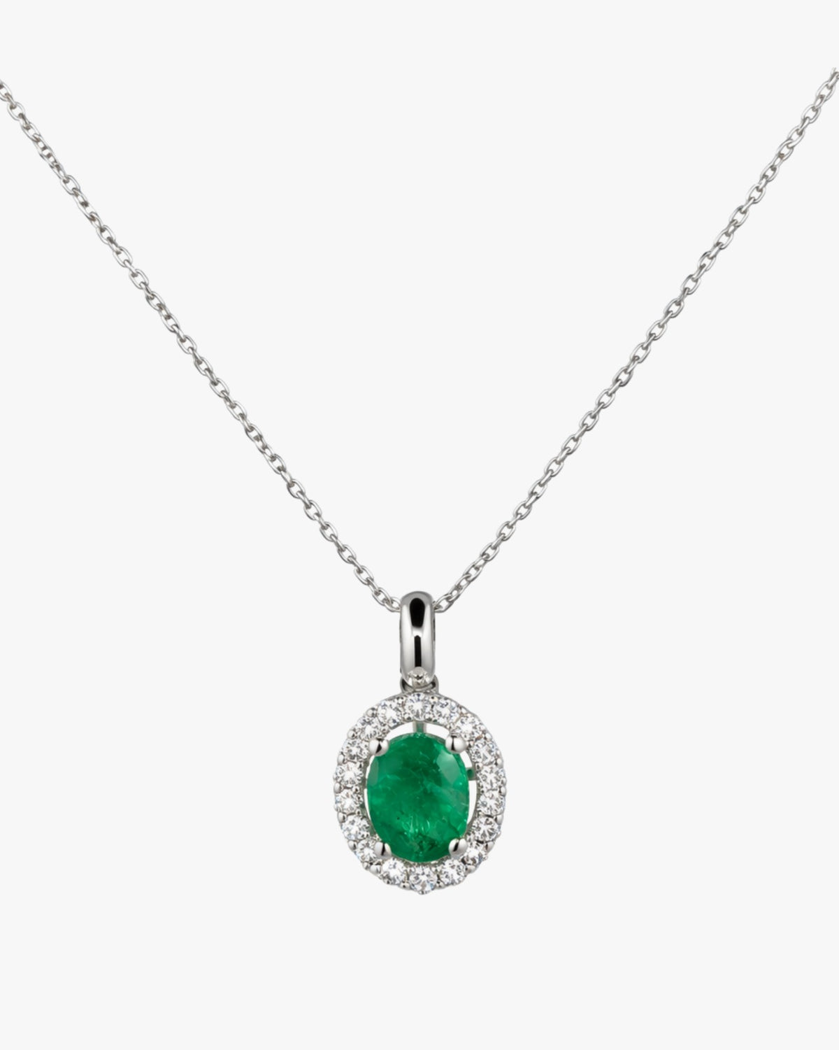 Colar ouro branco, diamantes e esmeralda naturais