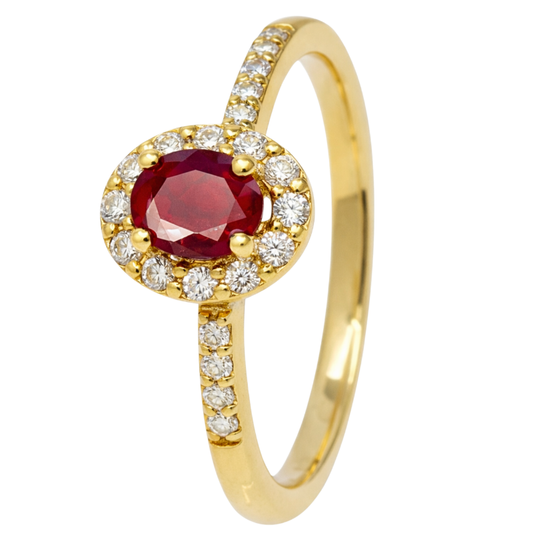 Anel rubi e diamantes ouro 800