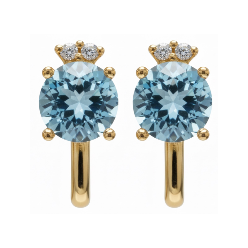 Brincos diamantes e topázios ouro 800