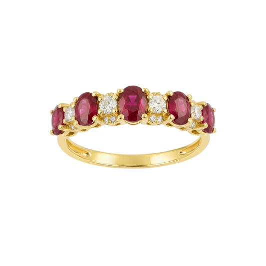 Anel ouro amarelo com Diamantes e Rubis Naturais