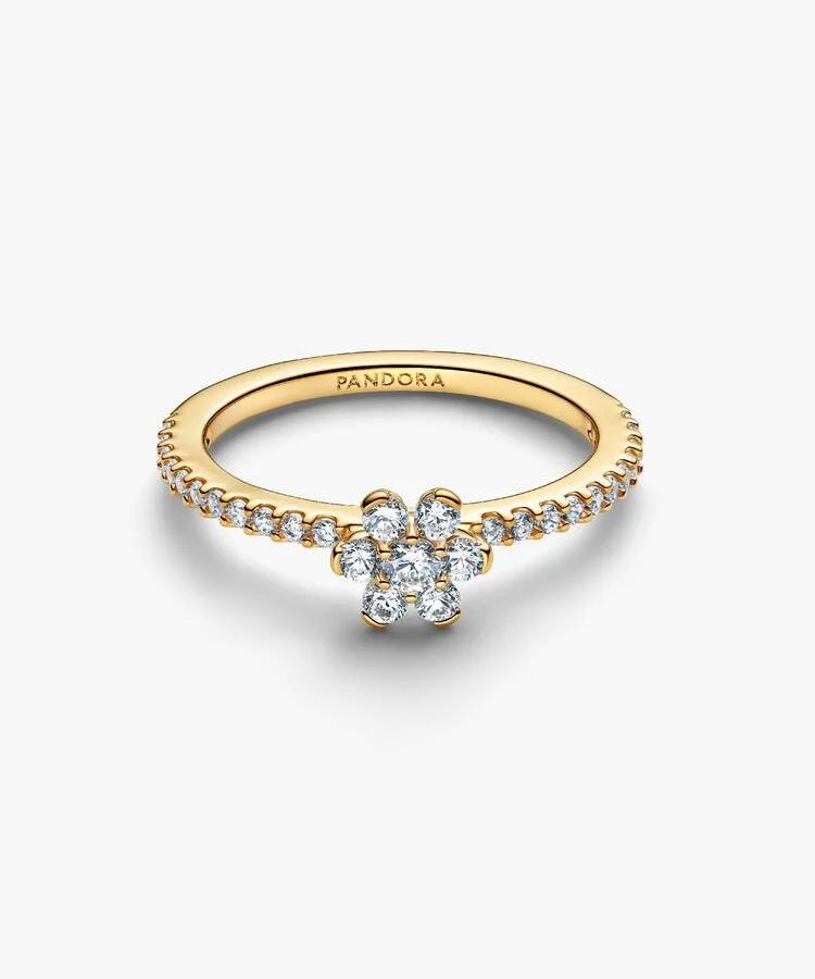 Anel Pandora Flor Brilhante Dourado