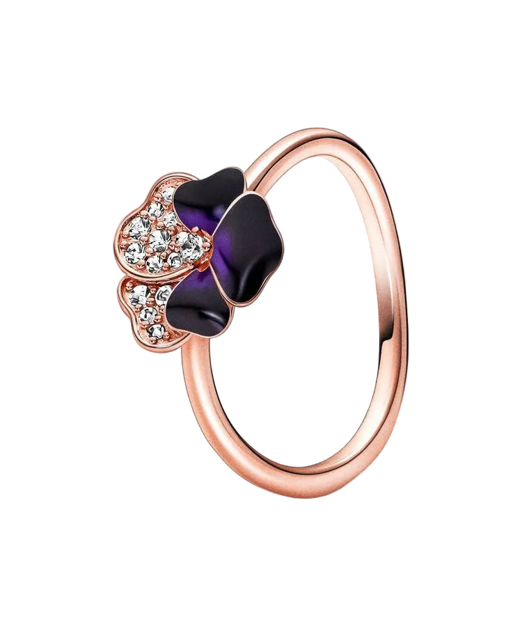 Anel Pandora Rose Deep Purple Pansy Flower