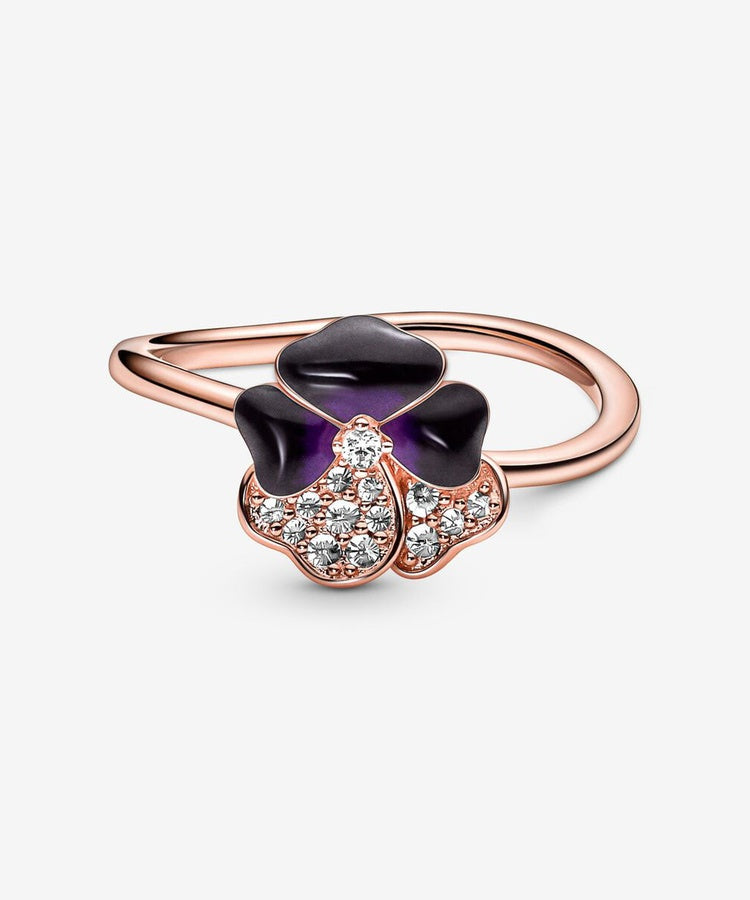 Anel Pandora Rose Deep Purple Pansy Flower