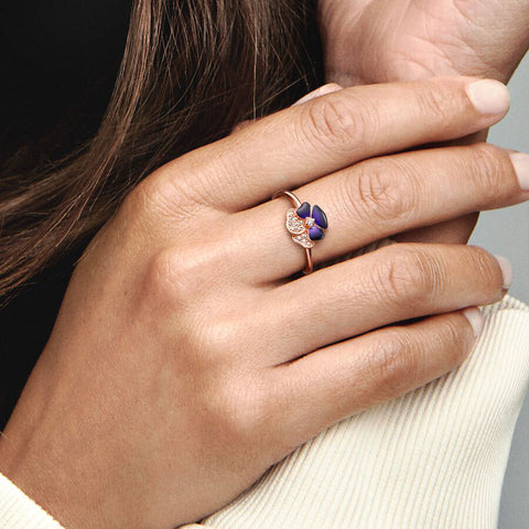 Anel Pandora Rose Deep Purple Pansy Flower