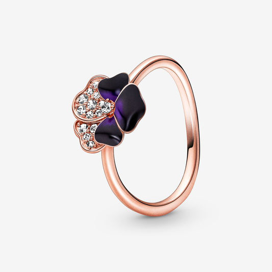 Anel Pandora Rose Deep Purple Pansy Flower