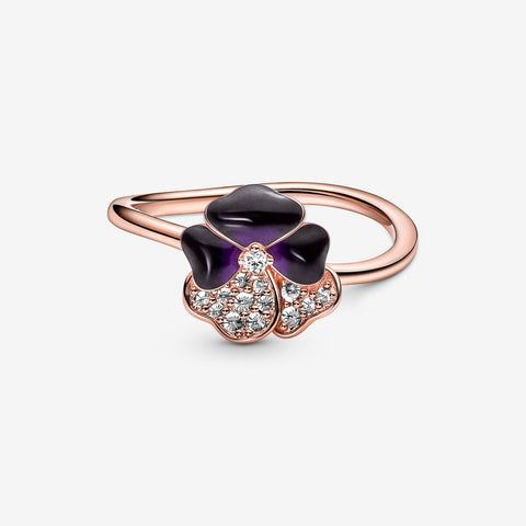 Anel Pandora Rose Deep Purple Pansy Flower