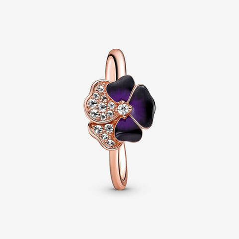Anel Pandora Rose Deep Purple Pansy Flower