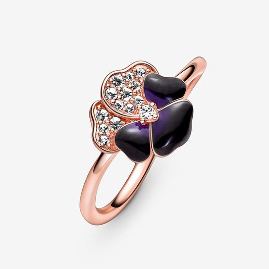 Anel Pandora Rose Deep Purple Pansy Flower