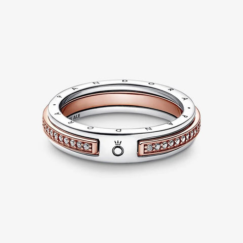 Anel Pandora Dois Tons Pavé Logo Signature