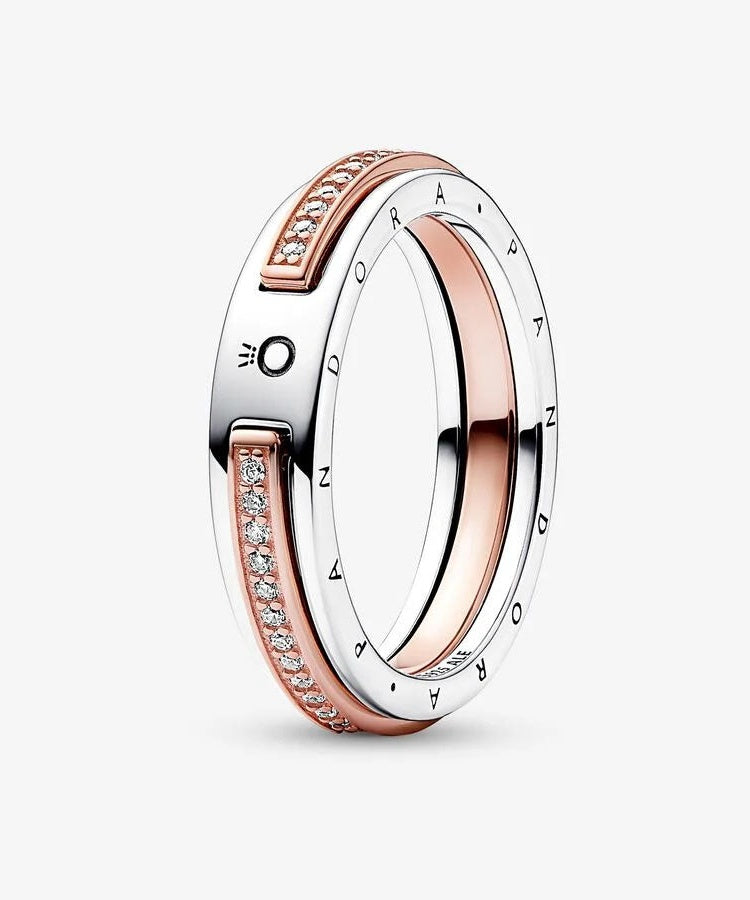 Anel Pandora Dois Tons Pavé Logo Signature