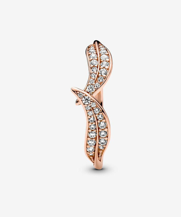 Anel Pandora Rose Sparkling Leaves