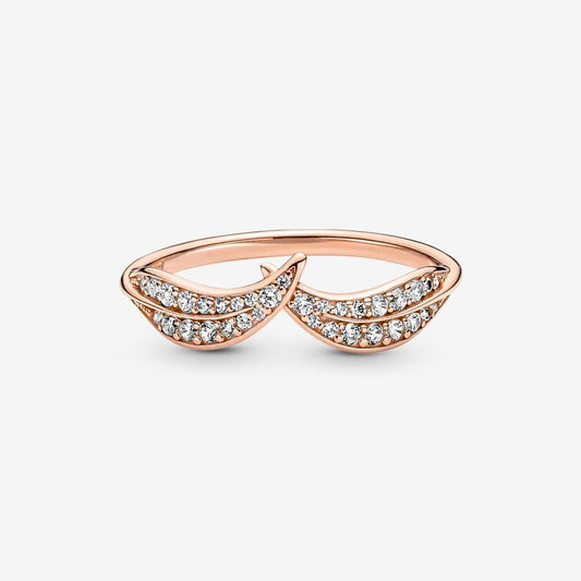 Anel Pandora Rose Sparkling Leaves