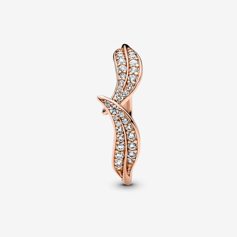 Anel Pandora Rose Sparkling Leaves