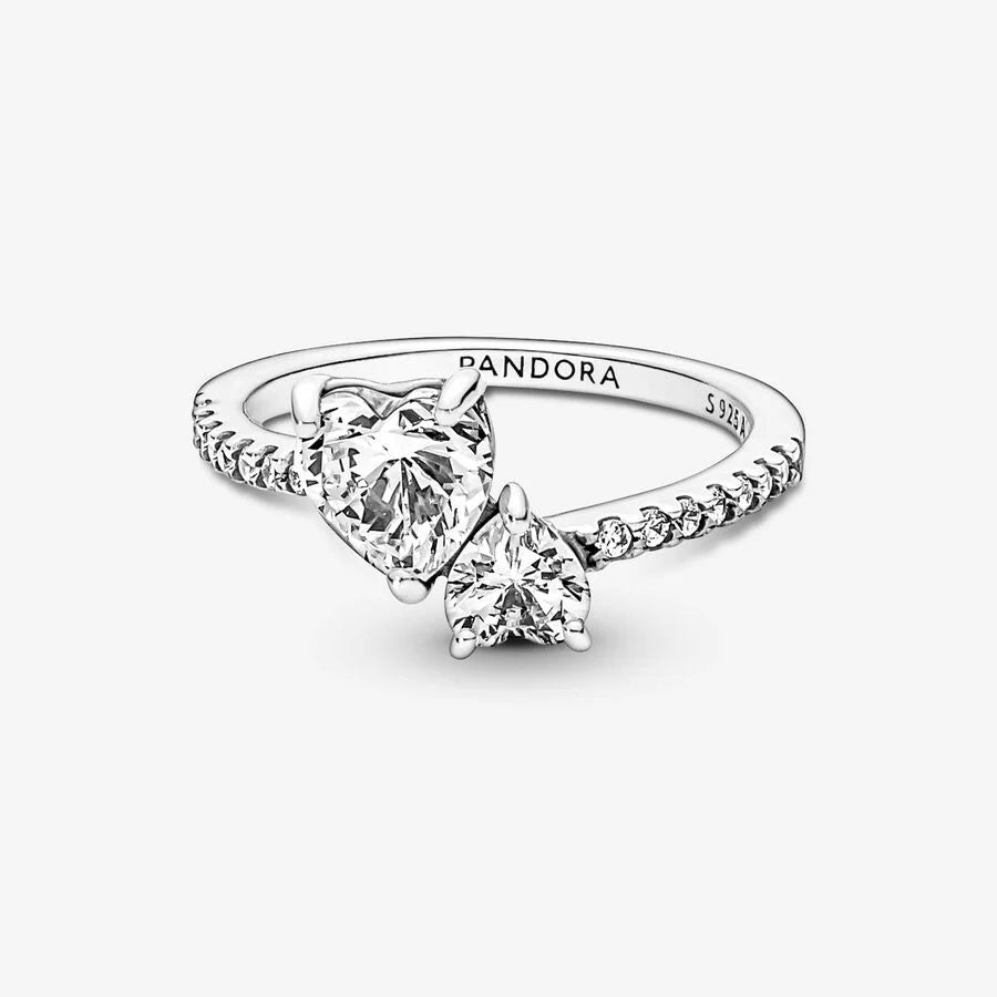 Anel Pandora Double Heart Sparkling