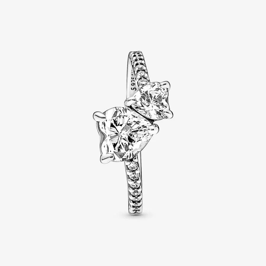 Anel Pandora Double Heart Sparkling