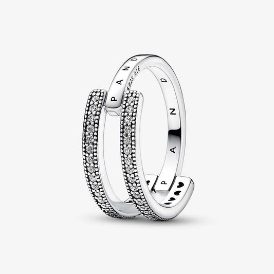 Anel Pandora Signature Logo &  Pavé Double Ring