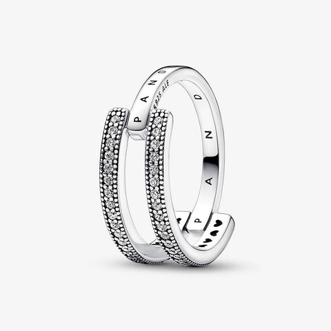 Anel Pandora Signature Logo &  Pavé Double Ring
