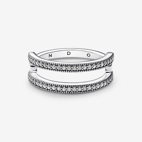 Anel Pandora Signature Logo &  Pavé Double Ring