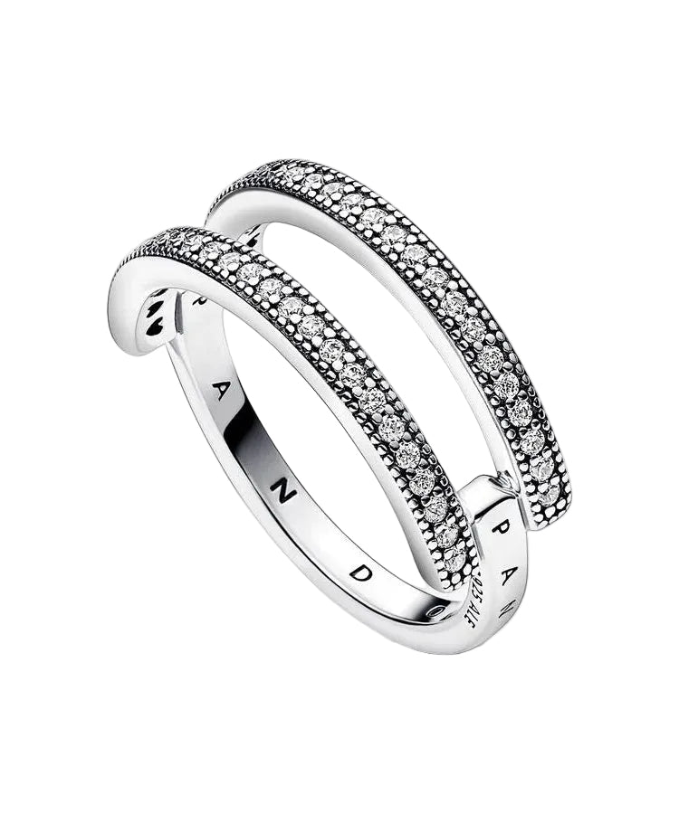 Anel Pandora Signature Logo &  Pavé Double Ring