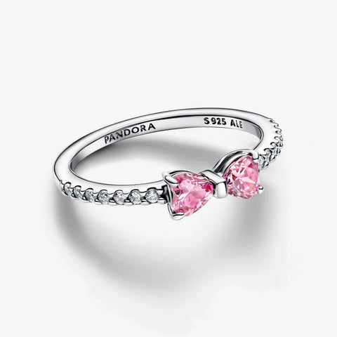 Anel Pandora Laço Rosa Brilhante
