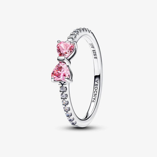 Anel Pandora Laço Rosa Brilhante