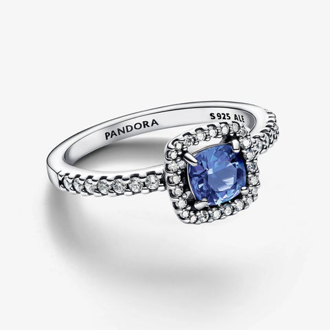 Anel Pandora Sparkling Square Blue