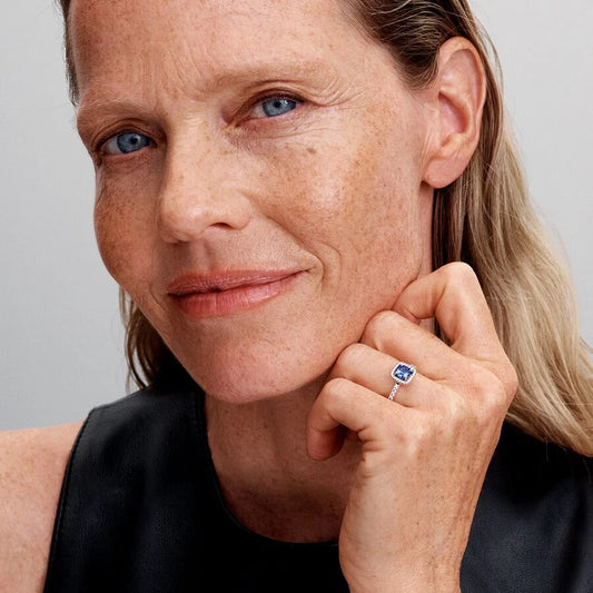 Anel Pandora Sparkling Square Blue