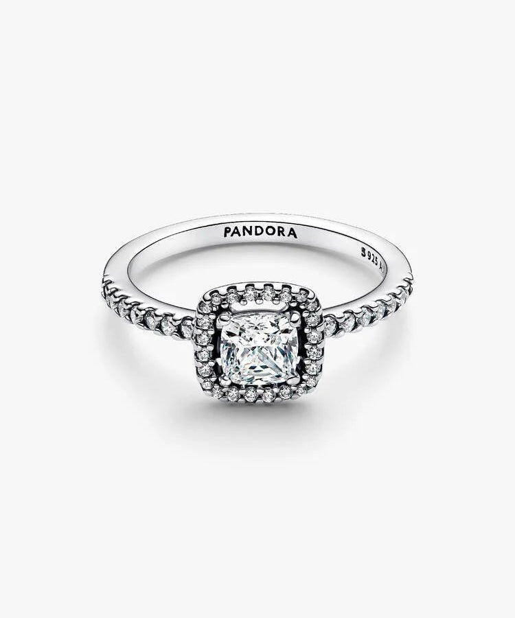 Anel Pandora Auréola Quadrada Brilhante