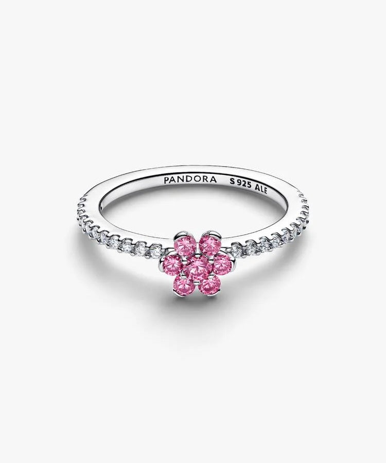 Anel Pandora Flor Rosa Brilhante