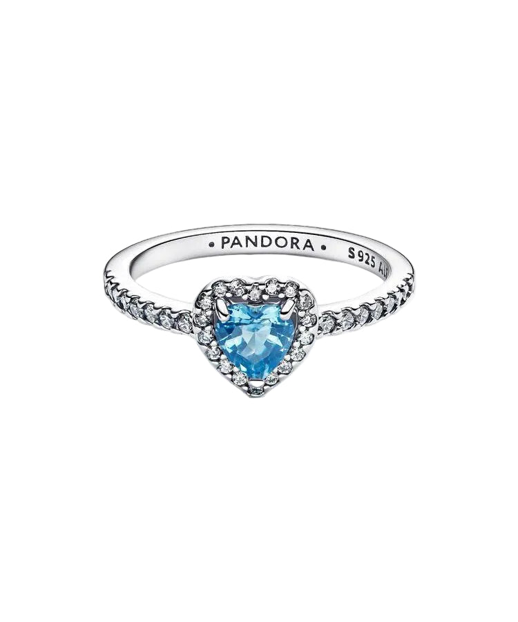 Anel Pandora Coração Elevado Azul Claro