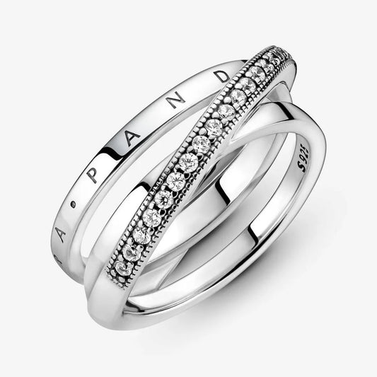 Anel Pandora Crossover Pavé Triple Band