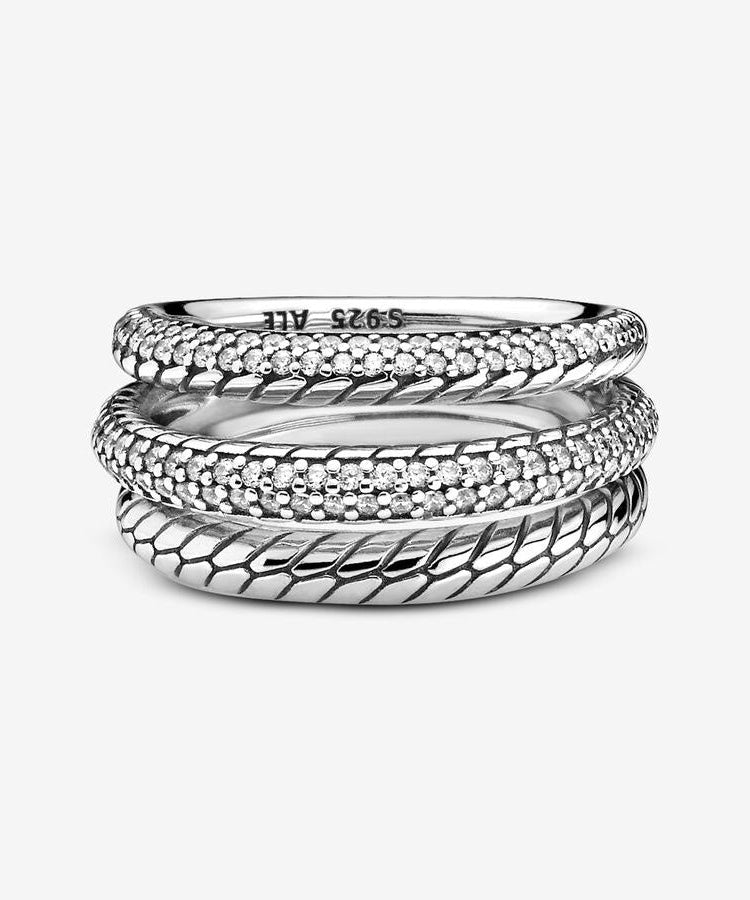 Anel Pandora Triple Band  Pavé Snake