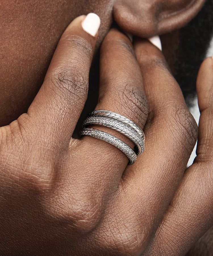 Anel Pandora Triple Band  Pavé Snake
