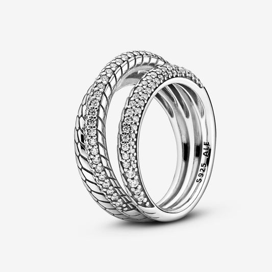 Anel Pandora Triple Band  Pavé Snake