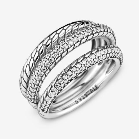 Anel Pandora Triple Band  Pavé Snake