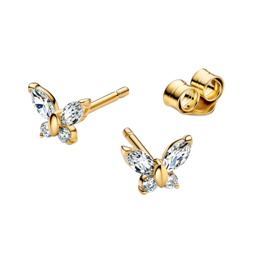 Brincos Pandora Timeless Dourados Borboleta Zircónias