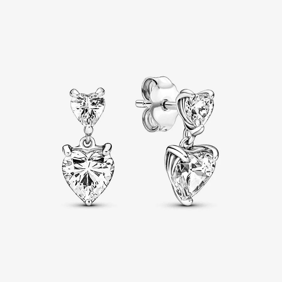 Brincos Pandora Double Heart Sparkling