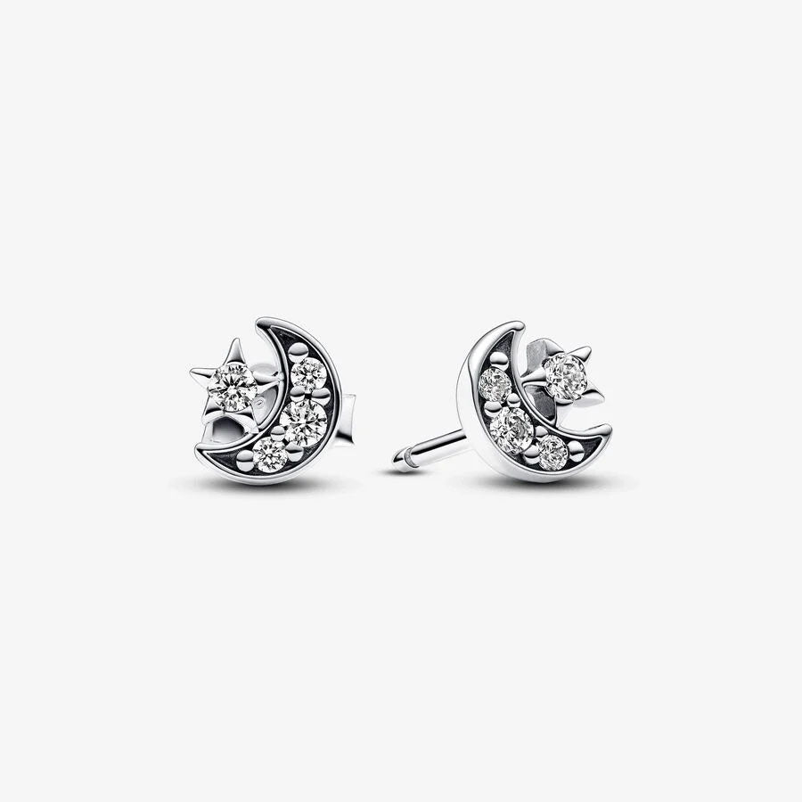 Brincos Pandora Sparkling Moon and Star