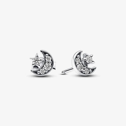Brincos Pandora Sparkling Moon and Star
