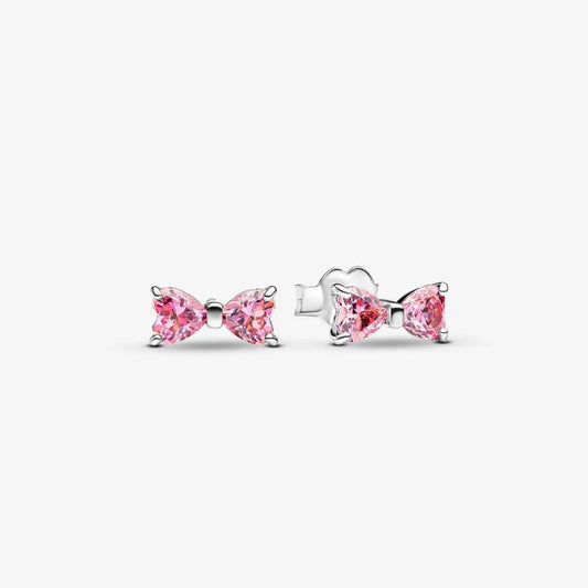 Brincos Pandora Espigão Laço Rosa